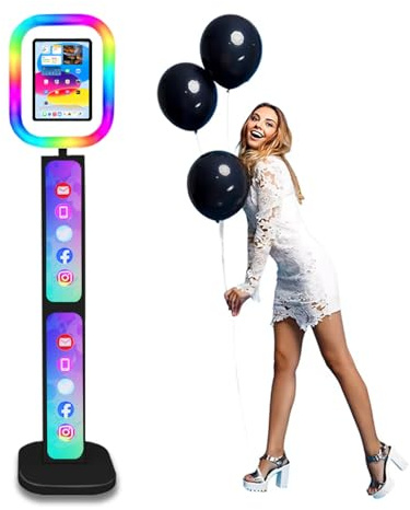 Aookely Tragbarer Fotokabinenständer kompatibel mit iPad-Fotoautomaten mit Verstellbarer RGB-Beleuchtung und individuellem Logo, anwendbar für Hochzeiten Party YouTube Vid (schwarz, für 12.9/13inch)