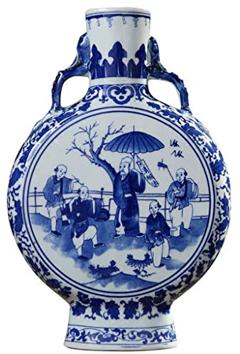 Jingdezhen Antique Vase Bleu et Blanc avec Motif de Figures Anciennes Chinoises Oreilles Vase Porcelaine Ancienne