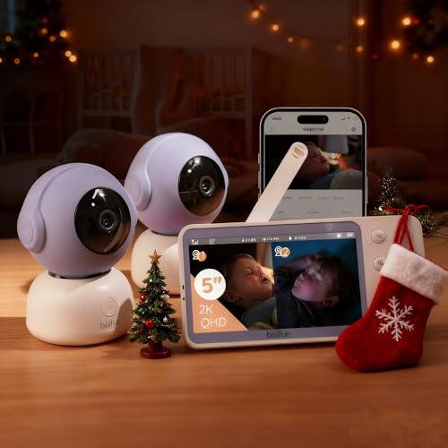 Boifun Baby-Monitor Video und Audio 2K mit 2 Kameras, 5-Zoll-IPS-Display, mobile App-Steuerung & Display, Nachtsicht, Zwei-Wege-Audio, intelligente Erkennung, stabile Verbindung