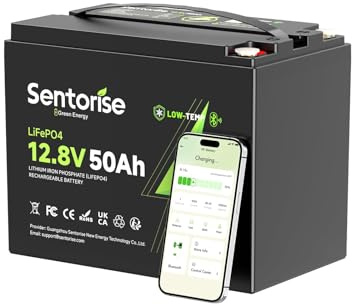 SENTORISE Batterie LiFePO4 12.8V 50Ah 640Wh Batterie à décharge profonde avec BMS 50A, protection basse température Remplacement léger pour camping‑car, marine, bateau, solaire, camping