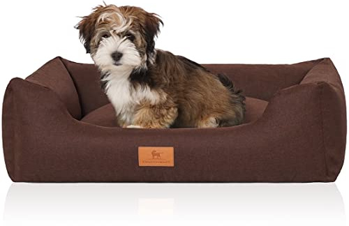 Knuffelwuff Hundebett Lotte aus Velours mit feinem Handwebcharakter S 70 x 50 cm Braun - Abnehmbarer Bezug - waschbar - für große, mittelgroße und kleine Hunde