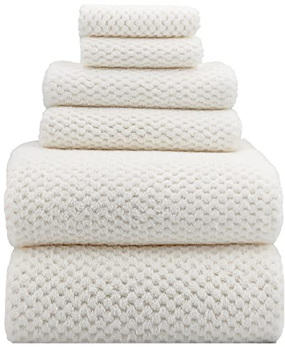ANYBOY Duschhandtuch groß, Weiß, 6 Stück Badetuch Set, 100x200 | 80% Polyester, Saunahandtuch