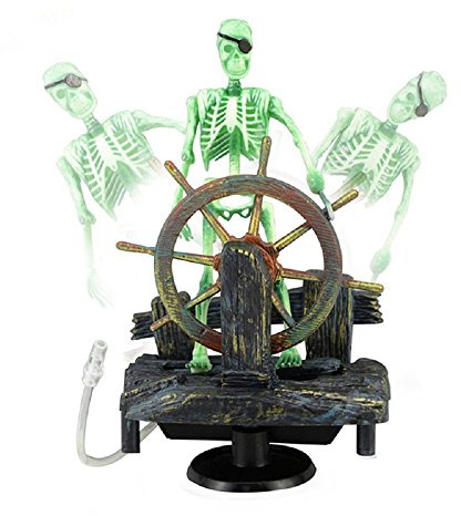 Bestgle Aquarium Ornament Air-driven Active Skeleton Pirate Captain for Fish Tank Decoration