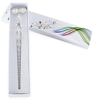 Co-link Kristall Glas Dip Pen, kreative handgemachte Unterschriftsstifte aus Glas, Elegante Dip Sign Pen Gesch?ftspr?sentation mit EIN Stifthalter Geschenkpaket (Wei?)