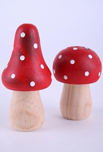 Shophaus24 Holz Deko Fliegenpilze 2 Modelle und Größen Sortiert. H 9cm / H 12cm. 6 Stück