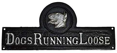 Dogs Running Loose Cast Iron Sign Plaque Wall Fence Gate Post House Dog