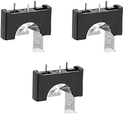 sourcing map 3Pcs 3 Terminals Vertical Coin Button Battery Holder Black for CR2025