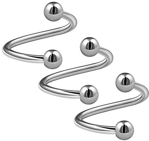 KJM FASHION 3 STK Edelstahl Twist 1,2mm 16g Kugeln Tragus Lip Cartilage Ohrringe Helix Piercing Schmuck 0705