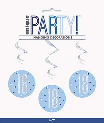 Hängende Wirbel-Geburtstagsdekorationen - 81 cm - Glitzer Blau & Silber 18. Geburtstag - 6er-Packung
