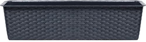Prosperplast Blumenkasten Pflanzentopf mit Untersteller Blumenkübel Rattan-Optik Balkonkasten Kunststoff Anthrazit 9,9 L