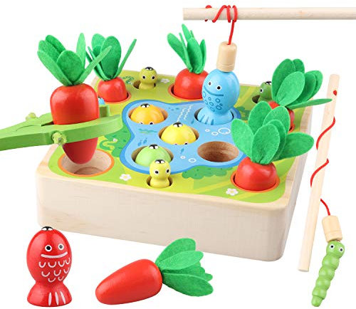 Sunarrive 3-in-1 Angelspiel aus Holz - Fische Angeln Spiel Holzspielzeug - Montessori Motorik Spielzeug - Motorikspielzeug - Lernspielzeug - Lernspiele - Geschenk für Kinder Kleinkind ab 2 3 Jahre