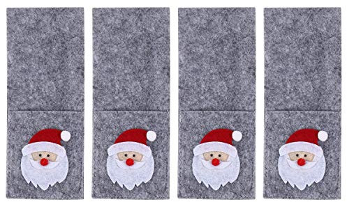 Amosfun 4 Stücke Weihnachten Besteckbeutel Bestecktaschen Weihnachtsmann Rentier Besteckhalter Rechteckige Stoff Geschirrhalter Hochzeit Weihnachtsfeier Abendessen Tisch Dekoration