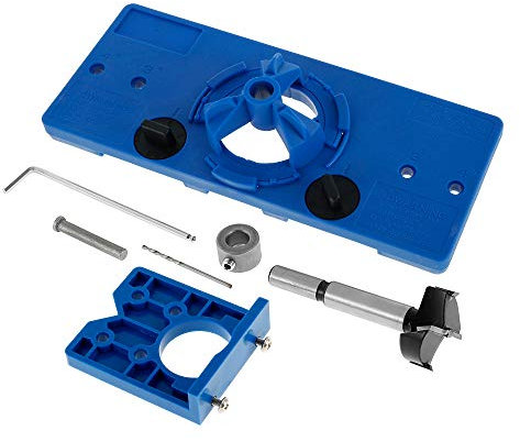 Gabarit de Perçage Charniere Invisible 35 mm et Dispositif de Charnière Perçage 35 mm avec Foret Forstner 35 mm Support Butée de Profondeur Clé Hexagonale pour Menuiserie