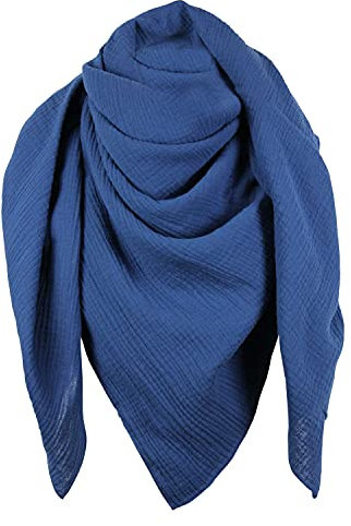 XXL Musselin Tuch Schal 100% feine Baumwolle 130x130cm Damenhalstuch Halstuch Musselintuch Musselin Damen Herren Männer Frauen, Farbe:mittelblau