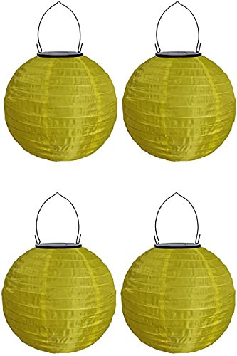 Youning Solar Lampions Außen Wetterfest, LED Solar Lampion Garten Laterne, Papier Laterne Lampenschirm Lampion Runde Laterne Papierlampions zum Dekorieren 20cm (4pcs Gelb)