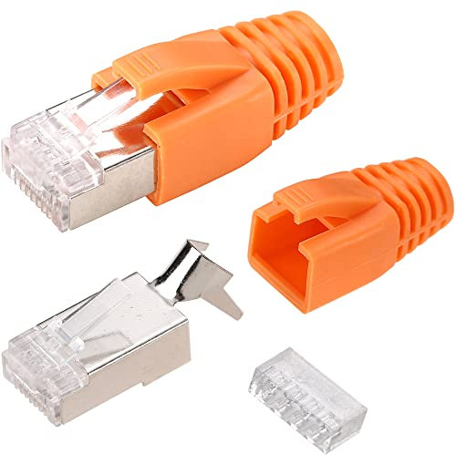 Greluma 20 pezzi connettori di rete RJ45 schermati in metallo CAT7 Spina modulare - FTP 8P8C Connettore Ethernet a crimpare (foro per cavo 1,45 mm) con stivali antistrappo CAT6A