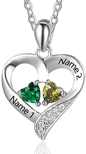jewelora Personalisierte Damen Kette mit 2 Namen 925er Sterlingsilber Anhänger in Herzform Geschenk für Damen, Mütter, Ehefrauen, Freundinnen (Silber)