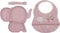 Koko Kids® 3-teiliges Silikon-Fütterungsset ~ Elefantenteller, Löffel und Lätzchen für Babys und Kleinkinder (Rosa)