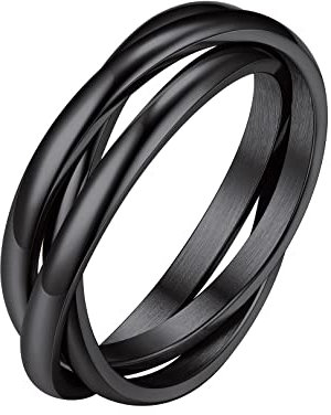 FOCALOOK Triple Rings for Teen Boys Polished Slim Thin Band Stackable Jewellery Stainless Steel Black Midi Knuckle Ring Size J 1/2