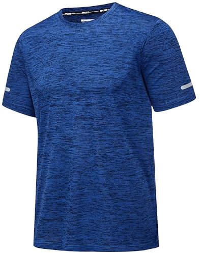 MAGCOMSEN Herren Laufshirts Schnelltrocknend Fitnessshirts Rundhals Sport T-Shirts Leicht Kurzarm Männer Outdoor Wandershirts Atmungsaktiv Sommershirts Casual Basic Tshirt Königsblau L