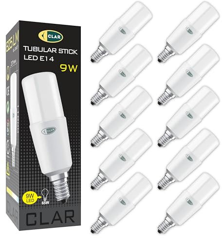 CLAR - Stabform LED Lampe 9W, Energiesparlampe, Längliche Glühbirne E27 9W Neutralweiß 4000ºK (Pack 10)