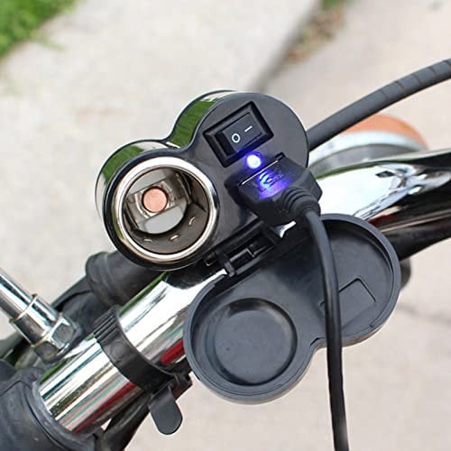 Motorcycle USB Charger, Waterproof USB Jack 12V DC Motorcycle Socket Charger, 5V 2A Usb Universal Adaptor With Cigarette Lighter 7/8 Handlebar Mount, For Phones/Tablets/Gps