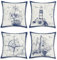 Bonhause 4er Set Kissenbezüge Nautisch Segelboot Kompass 45 x 45 cm Polyester Leinen Dekorative Marineblau Kissenhülle Zierkissenbezüge für Sofa Schlafzimmer Wohnzimmer Zuhause Dekoration