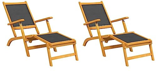 vidaXL Garten-Liegestühle 2 STK. Massivholz Akazie und Textilene, Gartenmöbel, Gartenstuhl, Chaiselongue, Sonnenliege, Outdoor Möbel, Terrassenmöbel
