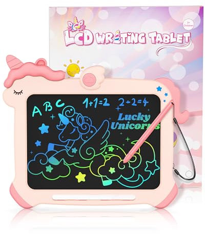 Bravokids Tableta Escritura LCD para Niños, Tablero Dibujo y Garabato de Unicornio 8,5 Pulgadas, Juguetes Educativos, Regalos de Cumpleaños Navidad para Niñas 3 4 5 6 7 8 9 Años (Rosa)