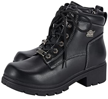 GARGOYLE BELLS Women's Motorcycle Ankle Boots with Zipper, Black Lace-up Biker Boots with Low Heel for Ladies
