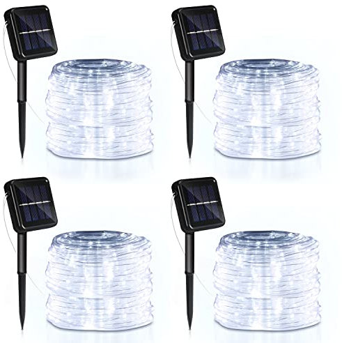 Yakimz 300 LEDs Lichtschlauch mit 8 Modi, 4er 30M Solar Lichterkette Kaltweiß für Garten Deko - Energiesparend und Wasserdicht, für Innen Außen Deko, Party, Hochzeit, Balkon, Garten