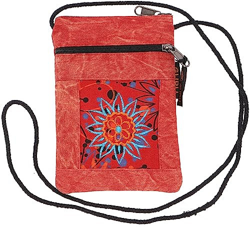 GURU SHOP Boho Brustbeutel, Passporttasche - Rot, Unisex - Erwachsene, Baumwolle, 18x12x4 cm