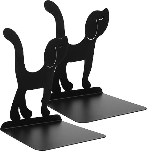 Métal Chien -Livres Mignon Décoratif Livre Se Termine Bureau Magazine Fichier Organisateur Étagère Décor pour Chambre Bibliothèque Bureau Noir 2 Pièces