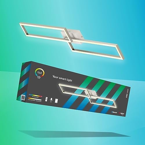 tint Smarte LED-Deckenleuchte Ciso silver – Steuerbar per Alexa, Fernbedienung oder Bluetooth – Dimmbare Beleuchtung mit weißem (1800-6500 K) und farbigem RGB Licht
