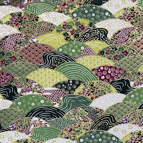 Jukway Tissu en Coton au Mètre, 50 X 145 cm, 100% Coton, Motif Bronzé, Imprimé Floral, pour Couture, Matelassage, Artisanat, Rideaux, Ameublement (04- Design, Vert)