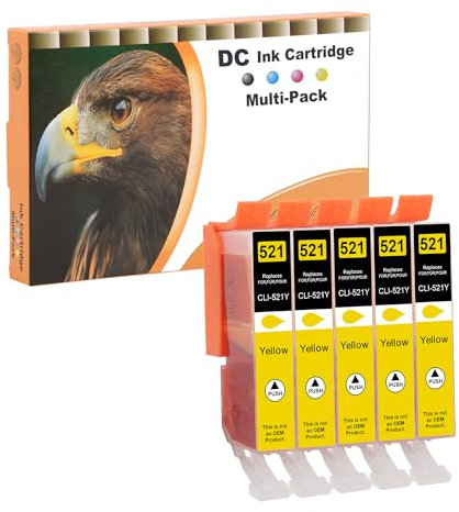 D&C 5X Gelb Druckerpatronen Kompatibel für Canon CLI-521 Y für Canon Pixma MP640 Series MP980 MP990 MX860 MX870 Series IP3600 Series IP4600 Series IP4600X IP4700 MP540 MP550 MP560 MP620 Series