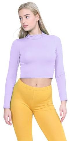Hamishkane® Damen Langarm Rollkragen Crop Top Weich Bequem Crop Tops für Frauen Chic Damen T-Shirts Sommer Rollkragen Tops für Frauen UK, Flieder, 38-40