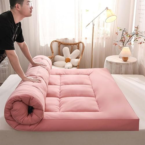 KV-OOGG Traditionelle japanische Matratze，Starke warme Futon-Matratze,Doppel-Einzel Tatami Matratze,japanischer Tatami Boden Faltmatratze (Color : Pink, Size : 1.2 * 2.0m)