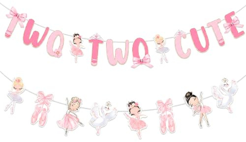 Kreatwow Ballett-Dekoration zum 2. Geburtstag: Zwei niedliche Banner, Ballett-Girlande, Tutu, Rosa, Papier oder Karton