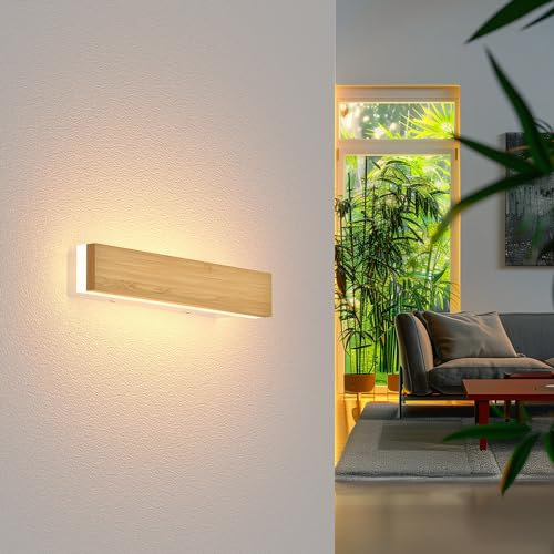 AOLED LED Wandlampe Innen Bambus Holz Wandleuchte 3000K Flurlampe Schlafzimmerlampe, Wohnzimmerlampe 12W 30CM Wandbeleuchtung für Balkon Treppenhaus Wohnzimmer Kinderzimmer Schlafzimmer