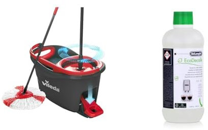 Vileda Turbo Microfibre Mop and Bucket Set, Spin Mop for Cleaning Floors, Set of 1 Mop and 1 Bucket & De’Longhi EcoDecalk Descaler for Coffee Machines DLSC500, 500ml
