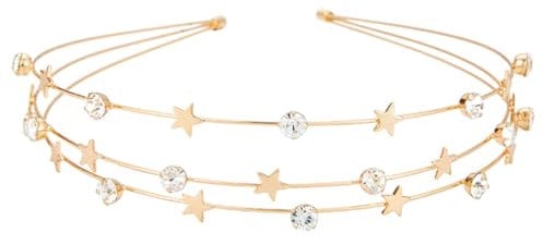 scicent Hair Bands Star Headband Metal Three Layer Hairband Rhinestones Hair Hoop Faux Sparkly Diamond Bridal Head Bands Gold Wedding Hair Accessories for Women Girls - 23610