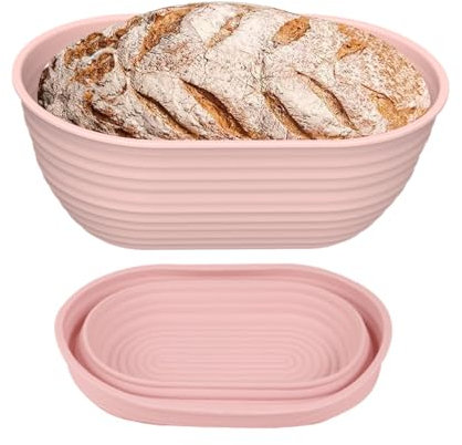 Biluer Bread Proofing Basket, Oval, Pink, Silicone, Foldable, Minimalist, Functional