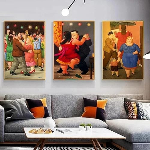 Paar Tanzen Dicke Frau Mann Leinwand Gemälde Poster 3 Stück Moderne Wand Kunst Bild Für Home Wohnzimmer Dekoration Ungerahmt 21Cmx30Cmx3Pcs Kein Rahmen