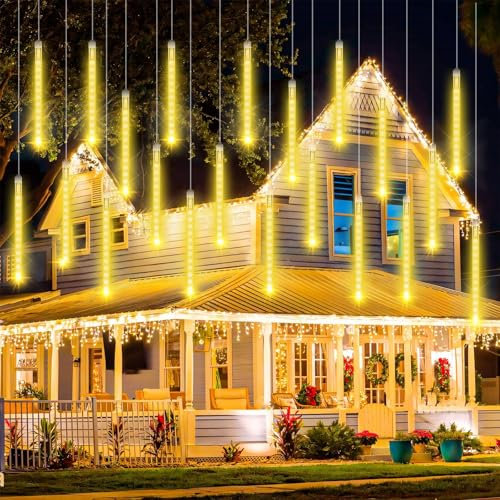 Vautvis Led Meteorschauer Lichterkette, 30cm 10 Röhren 240 Birnen Meteorschauer Regen Lichter, LED Lichterkette, Lichterkette Weihnachten Eisregen Regenlichterkette Weihnachtsbeleuchtung Warmweiß