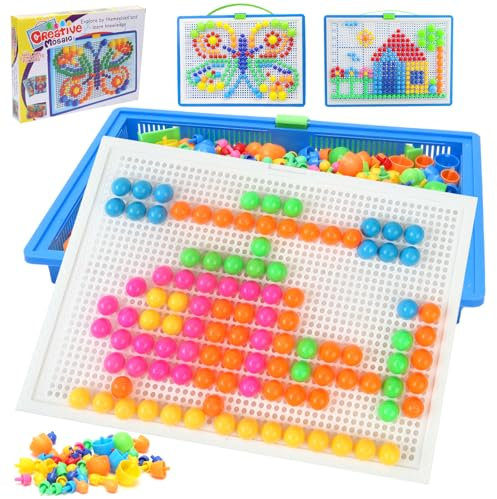 RANJIMA Mosaik Steckspiel für Kinder, Mosaik Steckspielzeug Lernspielzeug Kinderspielzeug Kreatives Spielzeug Jungen Mädchen ab 2 Jahre, Bausteine Lernspielzeug für Geschenk zur Einschulung für Kinder