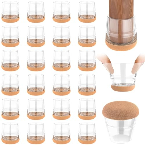 yomanta Chair Leg Floor Protectors 24PCS，Silicone Felt Furniture Leg Cover，Furniture Feet Protectors Pads，Protect Floors from Scratches，Reduce Noise -Round, Clear XS(Fit 15-20mm)