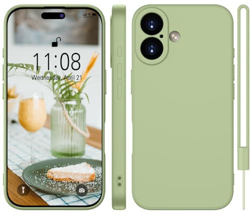 WXX für iPhone 16 Hülle Silikon Case, Handyhülle für iPhone 16 Dünn Slim mit Microfiber, Kratzfeste Rundumschutz Case Hülle für iPhone 16 6.1'' Matcha Grün