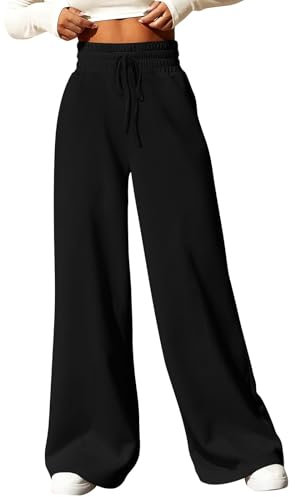 DHYUEN Cargo Hose Damen Mit Taschen Sommerhose Leichte Sommerhose Damen Loungehose Basic Schlaghose Palazzo Hose Sportbekleidung Für Damen Plissee Hose Jogginghose Damen Sommer（Schwarz，M）