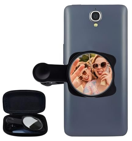 Yitexin Phone Vlog Selfie Monitor Screen Clip Mount, Portable Selfie Mirror for Phone Back Camera with Storage Case, Wide Angle Mirror Phone Mirror for All Phone (Black)